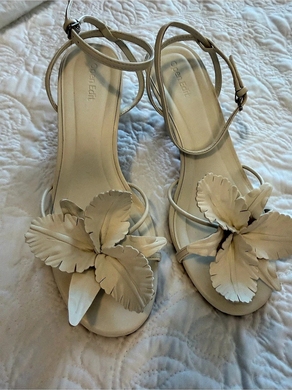 Open Edit Floral Ankle Strap Heels Cream US 8M